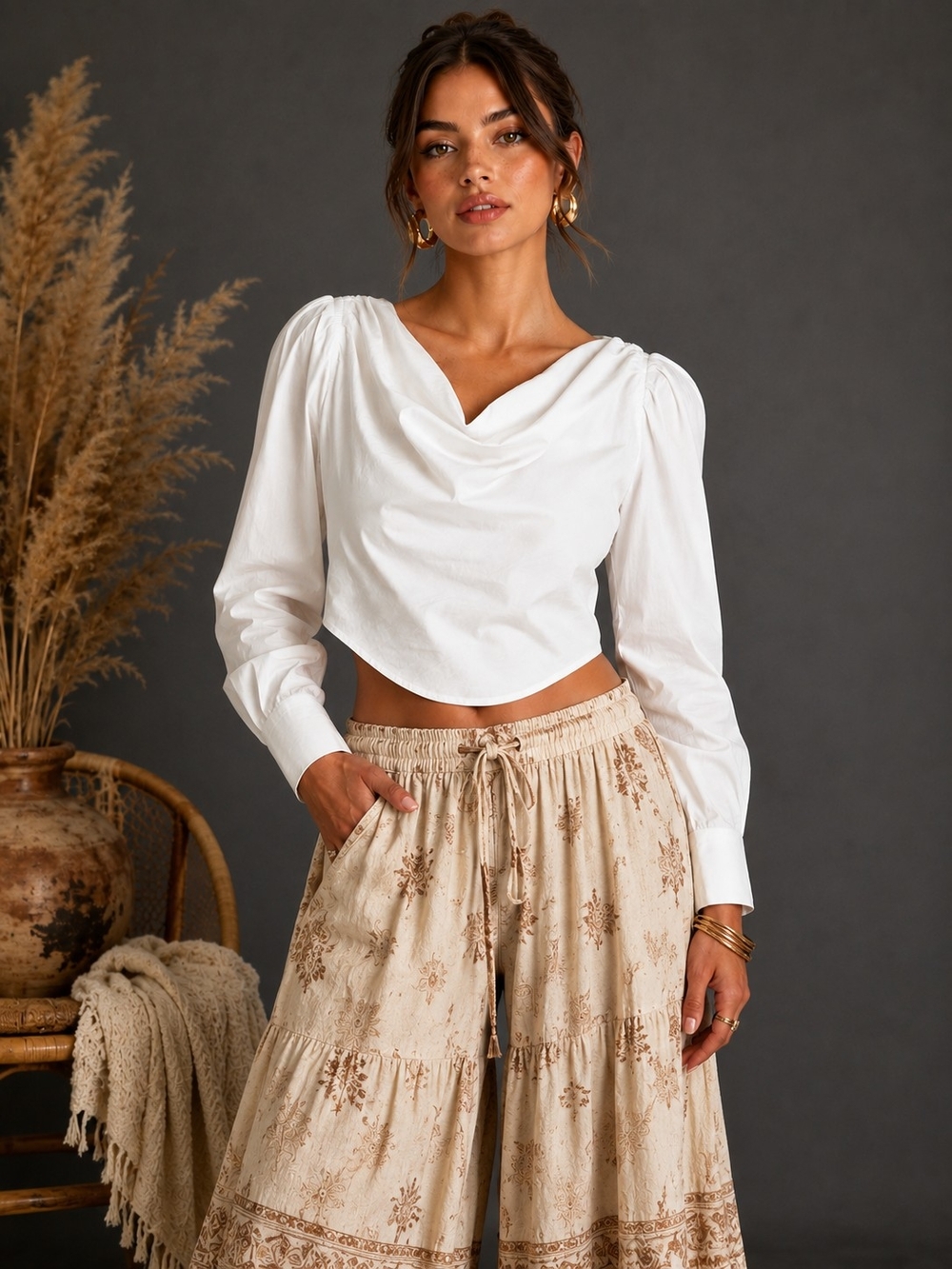 KBB‎ by Kahlana The Balloon White Cowl Neck Crop Top NWT Small